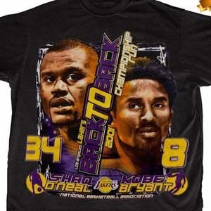 Retro Shaquille O_Neal Kobe Bryant Los Angeles Lakers Black T-Shirt